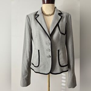 BCBG PARIS Heather Gray Lightweight Women's Blazer with Black Trim. Size 10